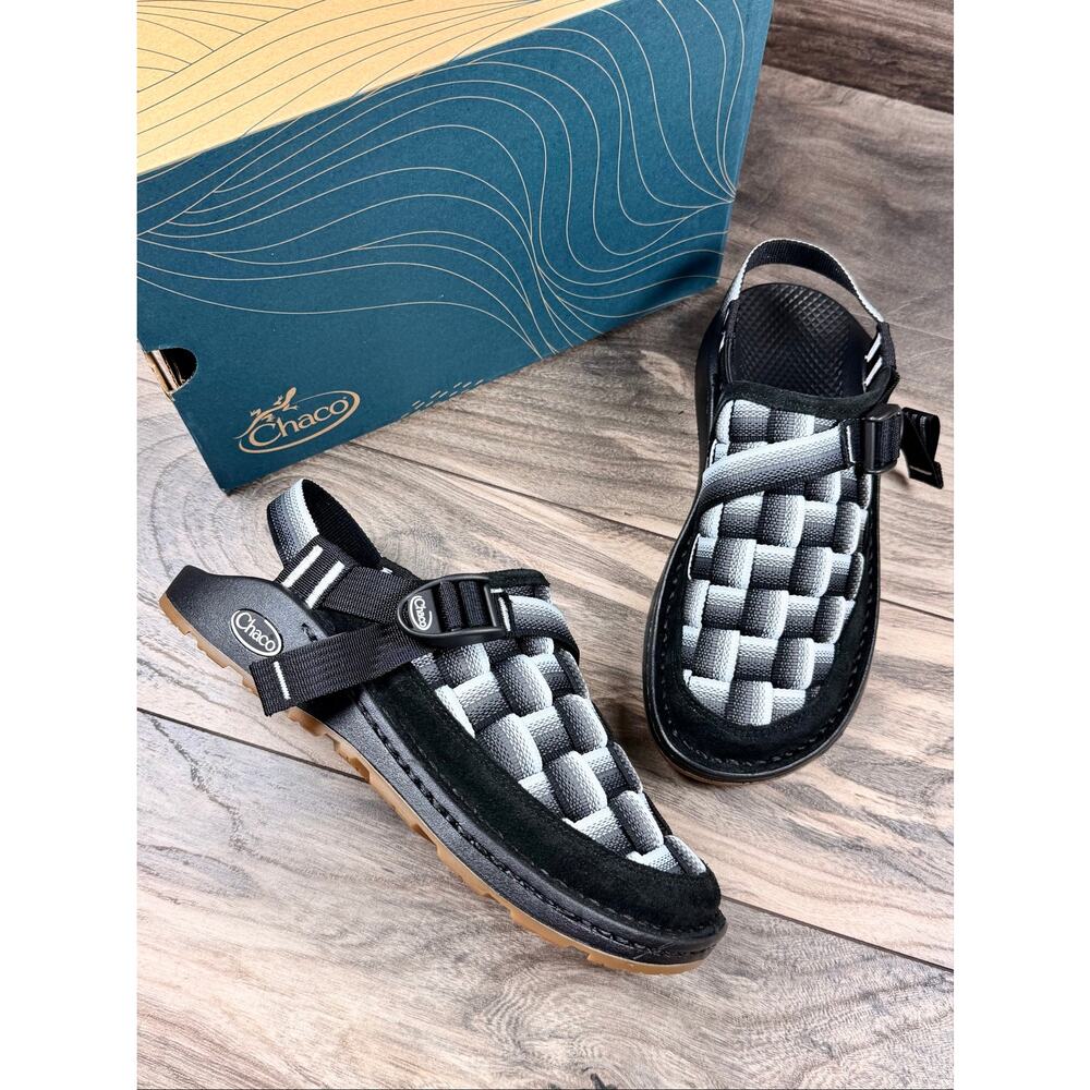 NIB Chaco W9 Canyon Woven Clogs Fade Black White Suede Jacquard Polyester